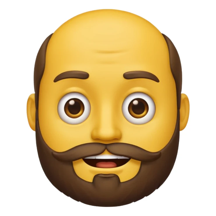 normal yellow emoji face with a beard, one side smiling, one side frowning sticker