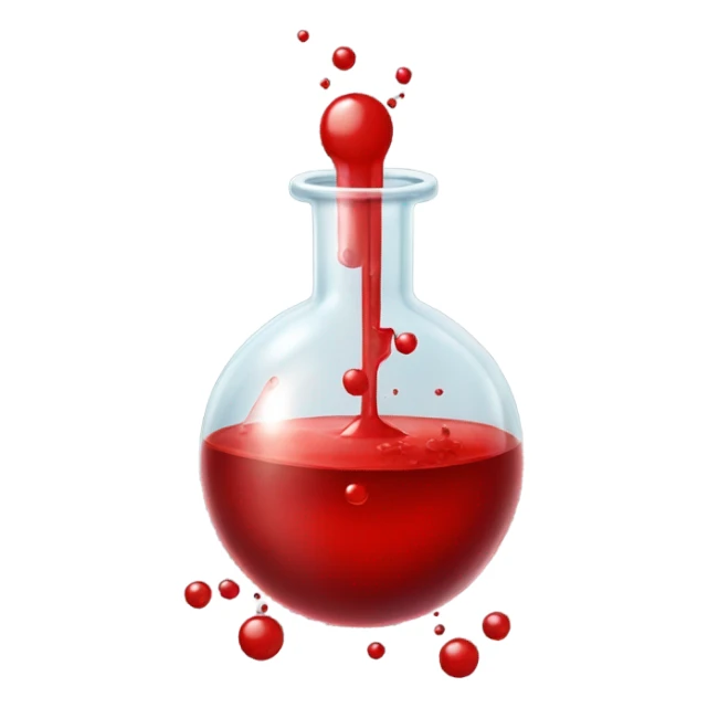 A chemical flask with blood inside and bubbles sticker