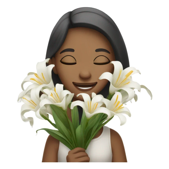 a closed- eyes girl holding a bunch of white lily smiling sticker