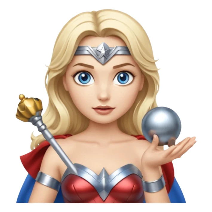 Blonde blue eyes Wonder Woman holding bell and short white baton sticker