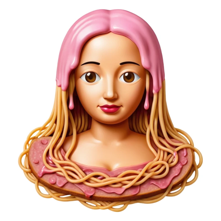 monalisa made of SPAM meat melted pink dripping sauce spaghetti portrait sticker