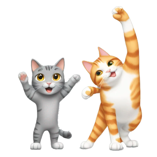 An orange tabby cat and a gray cat high fiving sticker