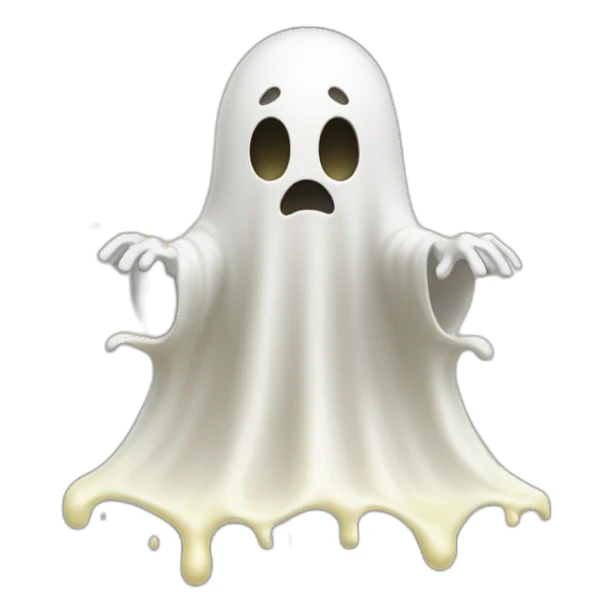 ghost stuck halfway in a wall ejecting a spray of yellowish white milky substance from center of body in a forward direction sticker