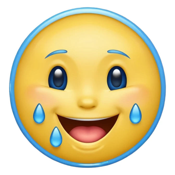 Emoji, yellow round laughing face, blue tears of joy sticker