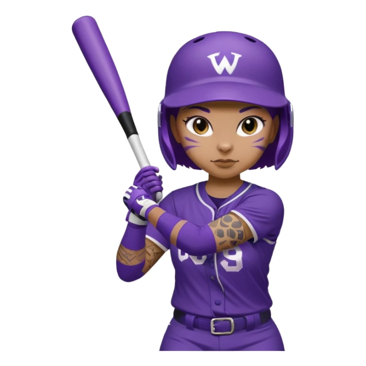 WCU Softball player in purple Cats uniform batting with a full arm sleeve tattoo on left arm sticker