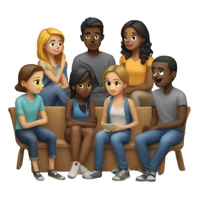 A group of young people sitting around and sharing knowledge sticker