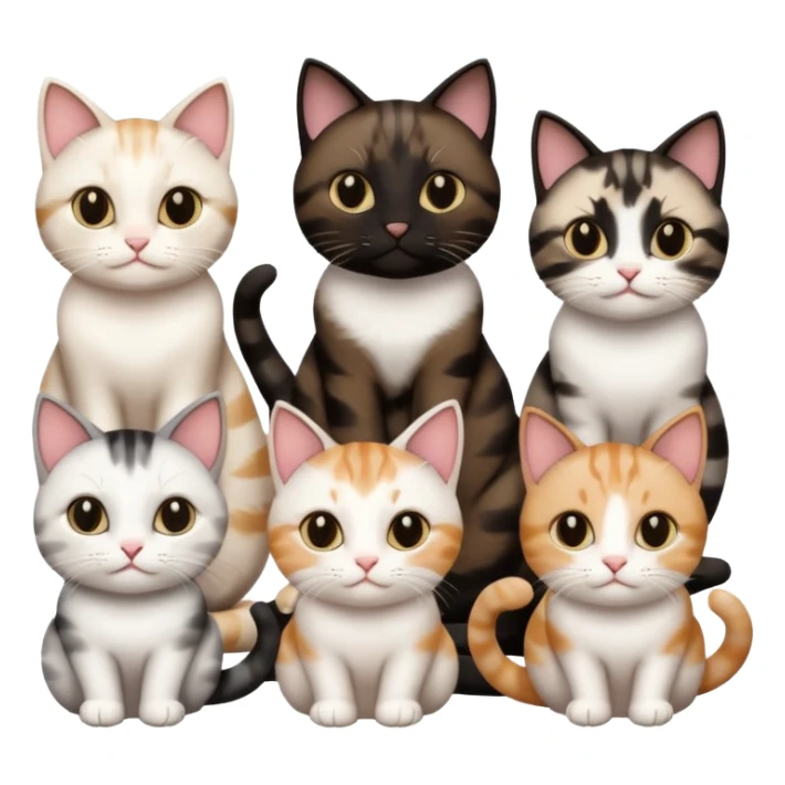 6 cats with different natural coloured coats sticker