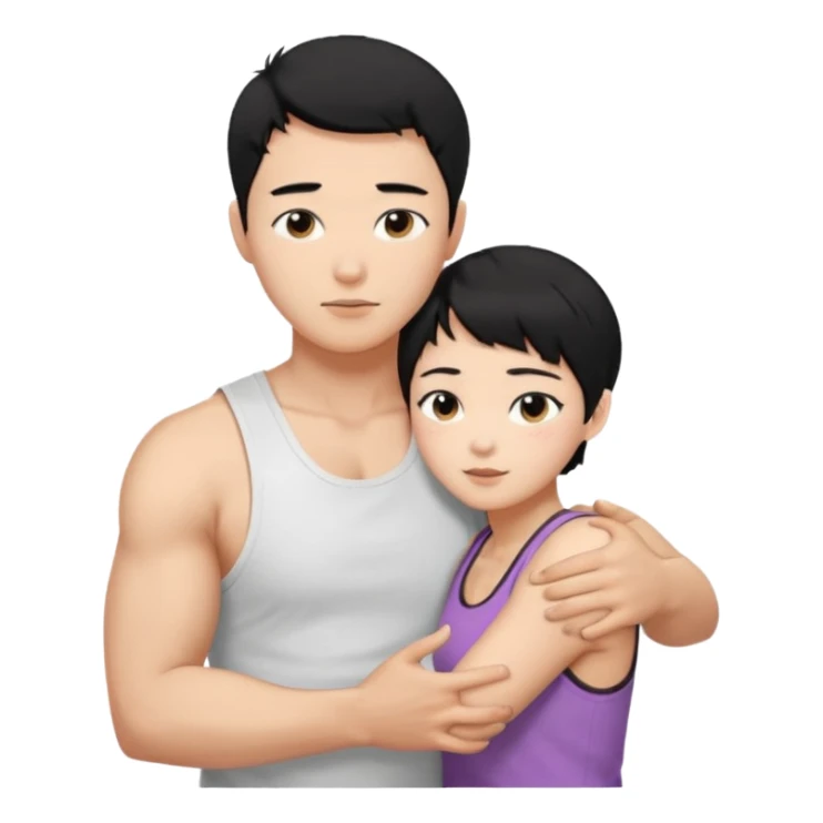 buff korean Man black hair hugging girl with black pixie cut  sticker