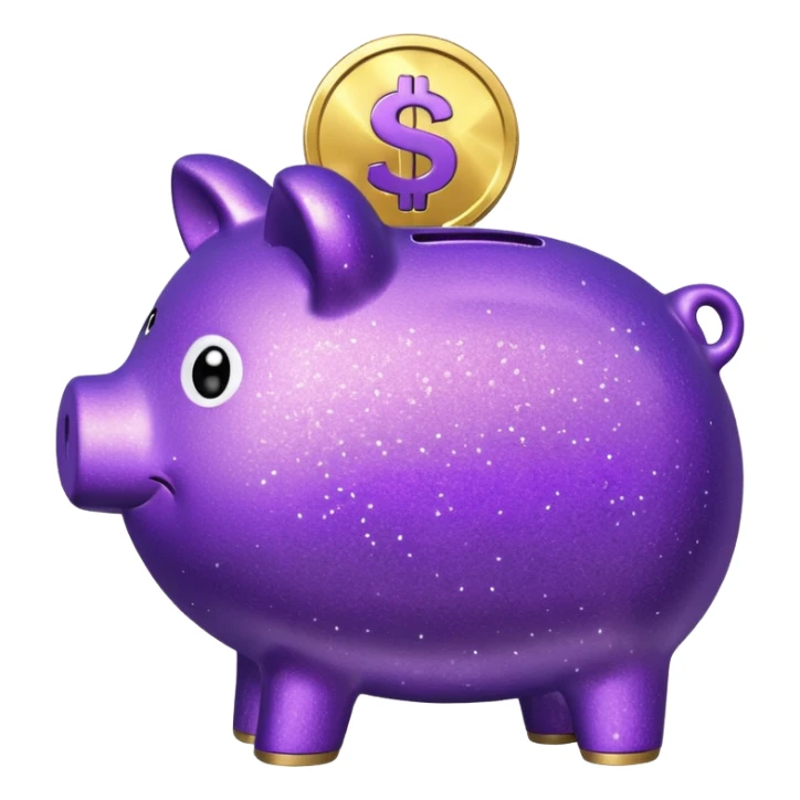 money in a glitter purple piggy bank sticker