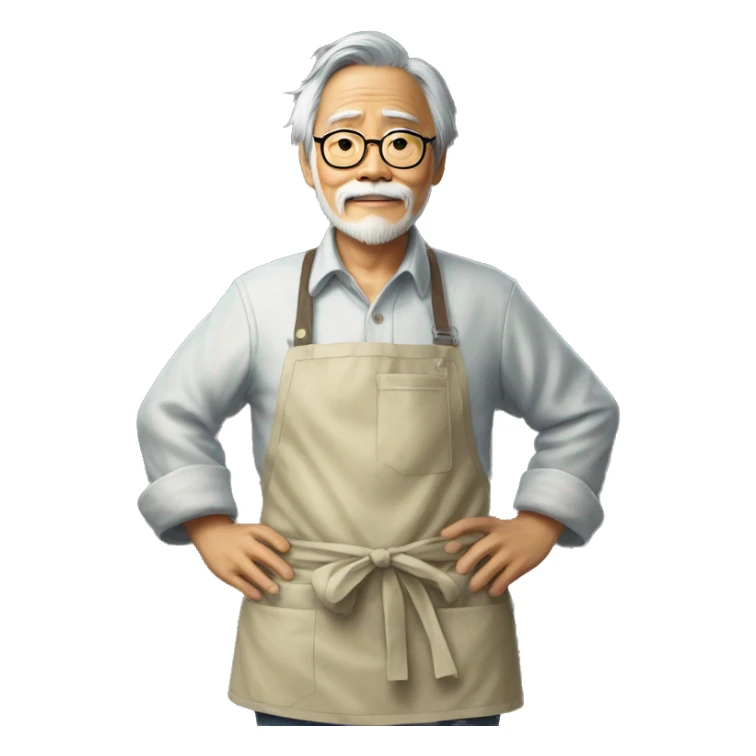 hayao miyazaki with his apron and hands in the pockets - Realism sticker