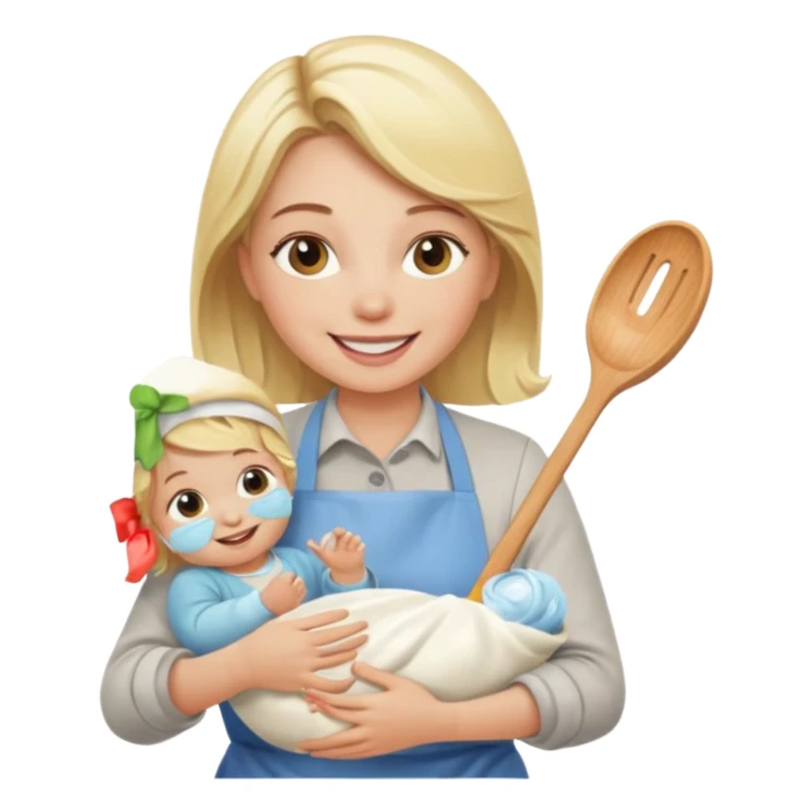 Blonde girl, cooking , cleaning and holding a baby sticker