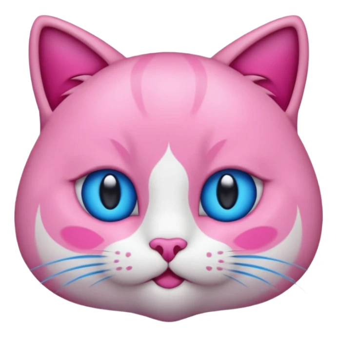 un emoji de lacara de un gato azul con rosa sorprendido sticker