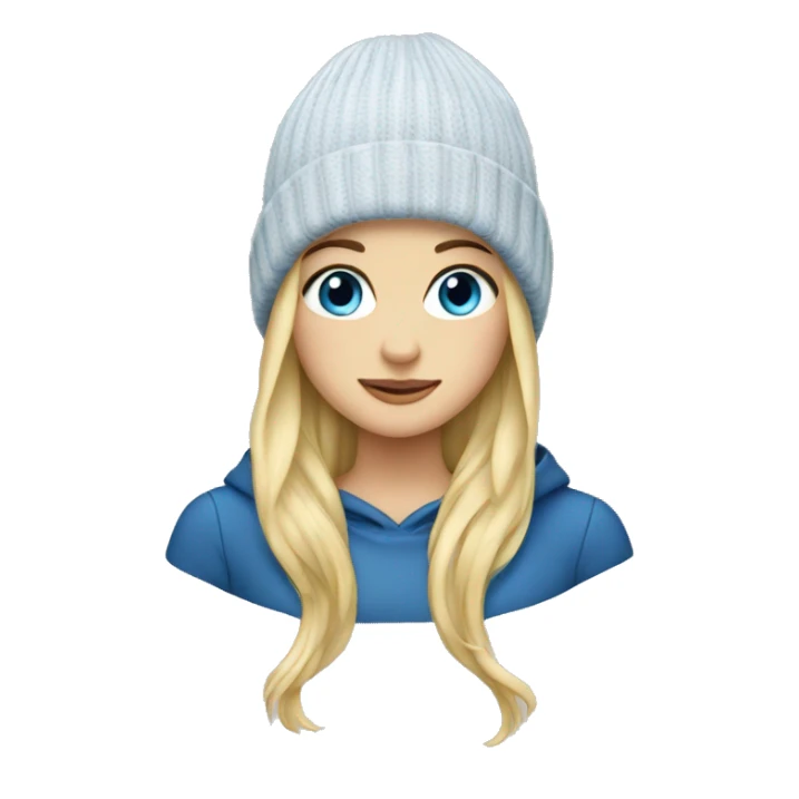 Blonde girl with blue eyes wearing a beanie sticker