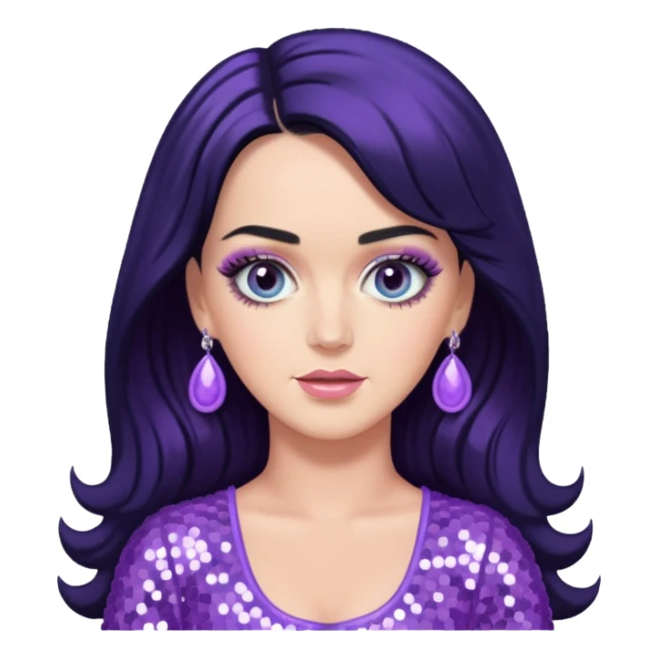 Katy Perry with long black hair, lavender sequin outfit sticker