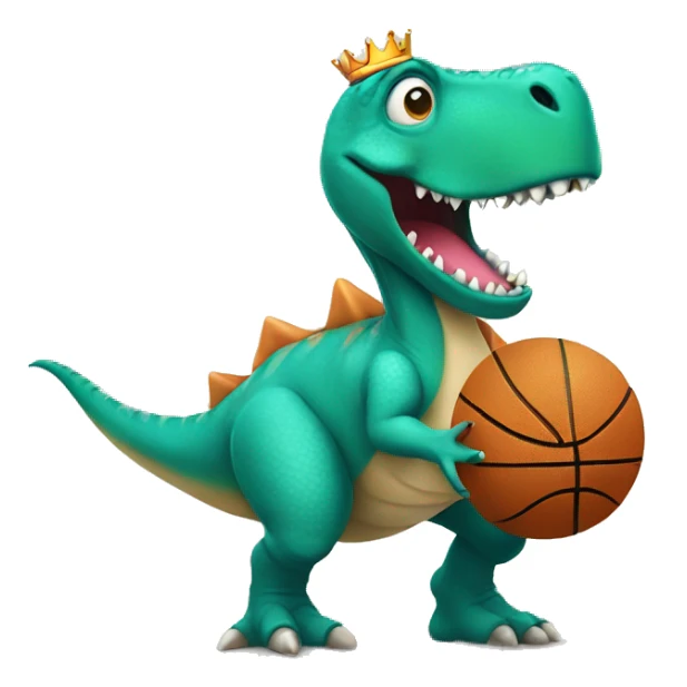 Dinosaur wearing a tutu and crown playing basketball sticker