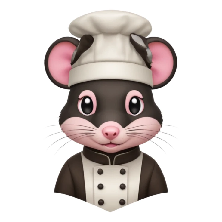 A rat with a fringe, long black hair and chefs hat sticker