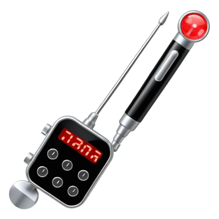 the neuralyzer from Men in Black movies; a pocket sized, extendable silver probe with a red light at the tip and 3 small black dials in the extended part sticker