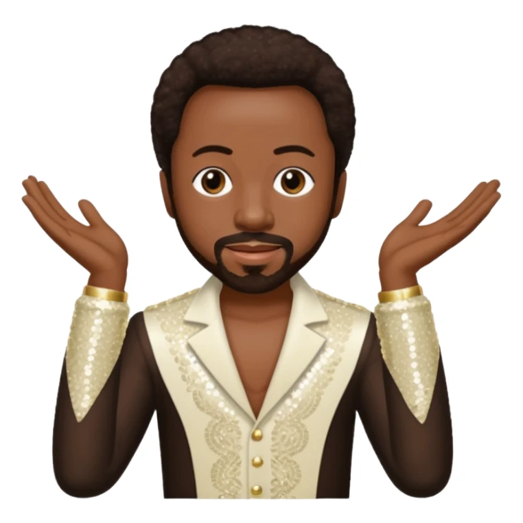 Maurice White from Earth, Wind & Fire with dark brown hair, ivory sequin outfit sticker