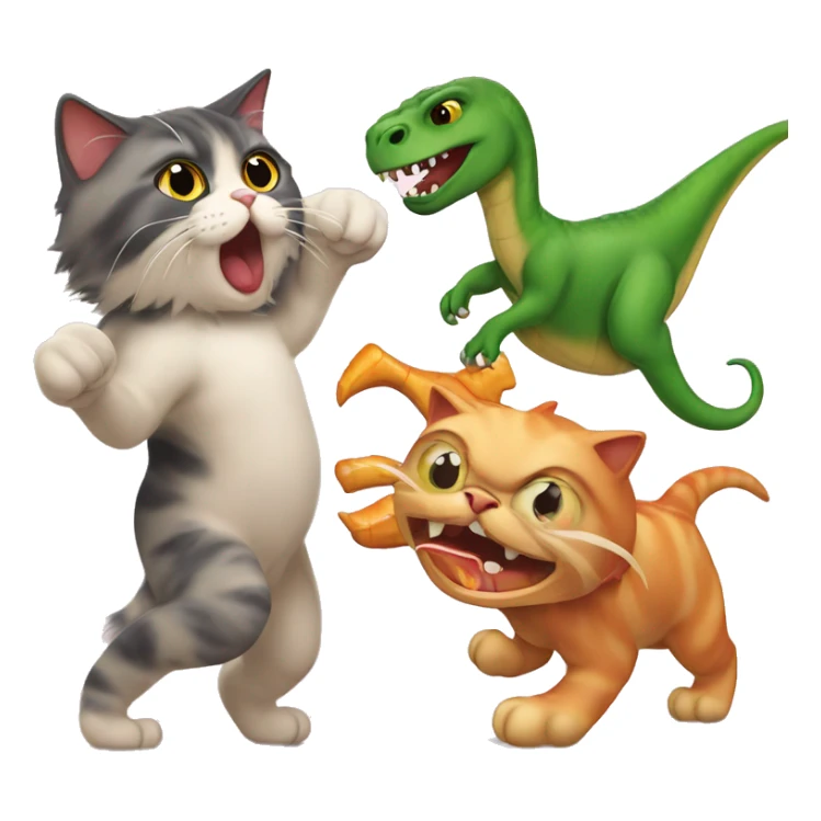 Calico Persian Cat fighting a dinosaur sticker