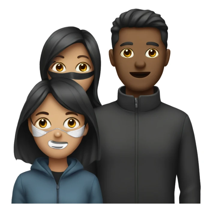 group of 3 people with one of them wearing a mask sticker