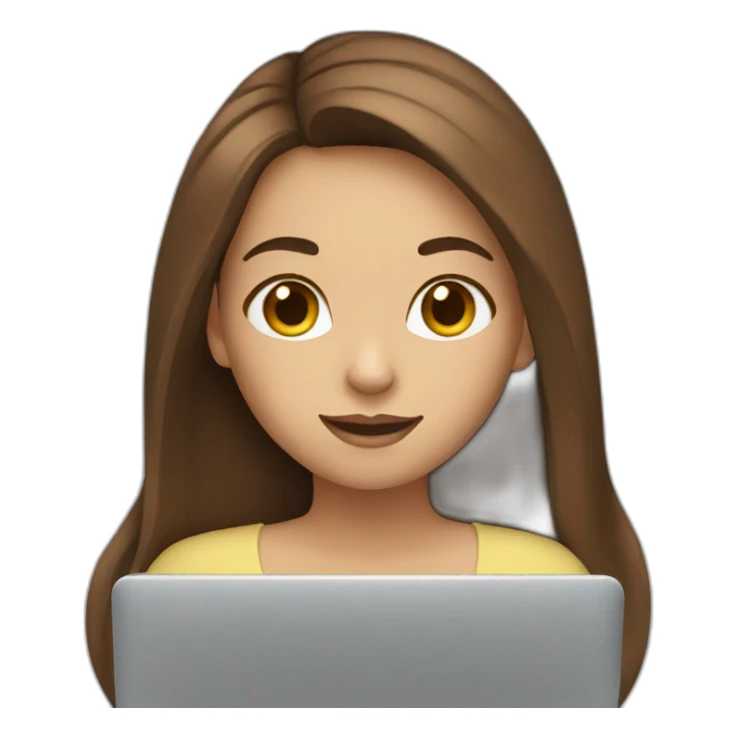 Girl with long brown hair and laptop sticker