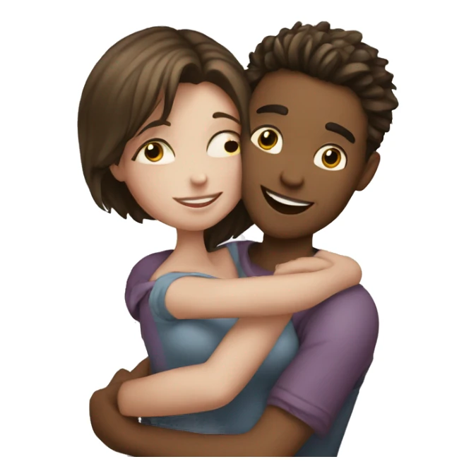 Young man and girl hugs with heart white skin sticker