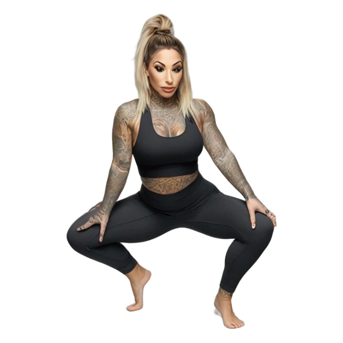 Karma RX squatting in yoga pants sticker