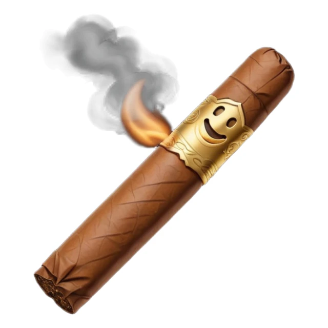 Emoji-style cigar icon, dark brown wrapper, subtle smoke, minimalistic, clean silhouette sticker