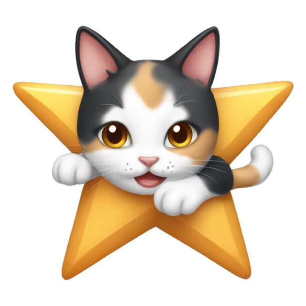 Cute calico cat climbing on a star sticker