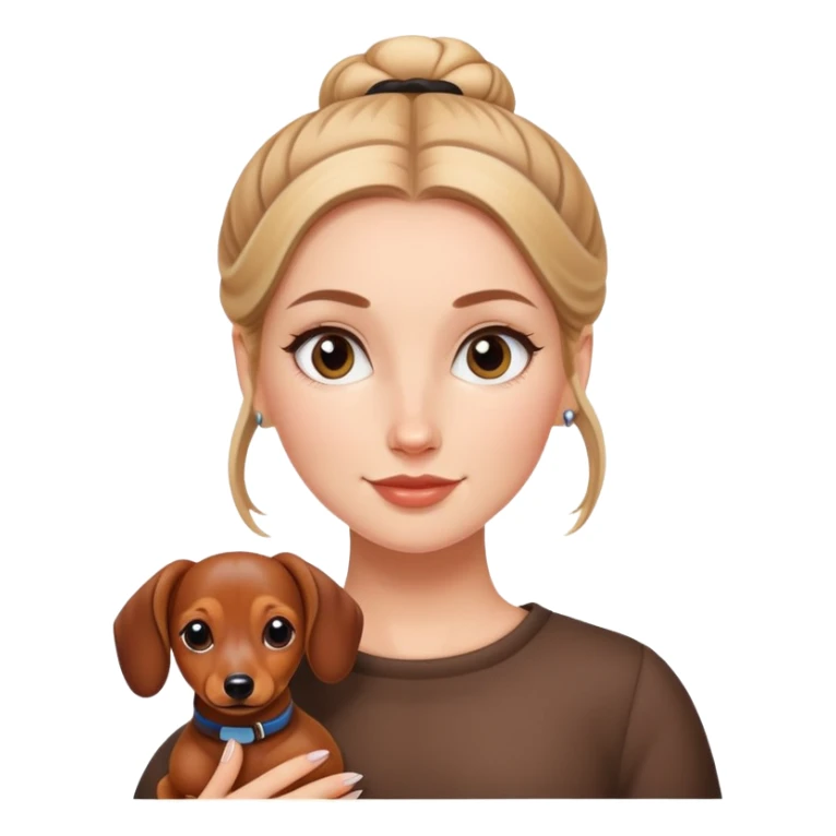 white  girl with bun, and a dachshund sticker