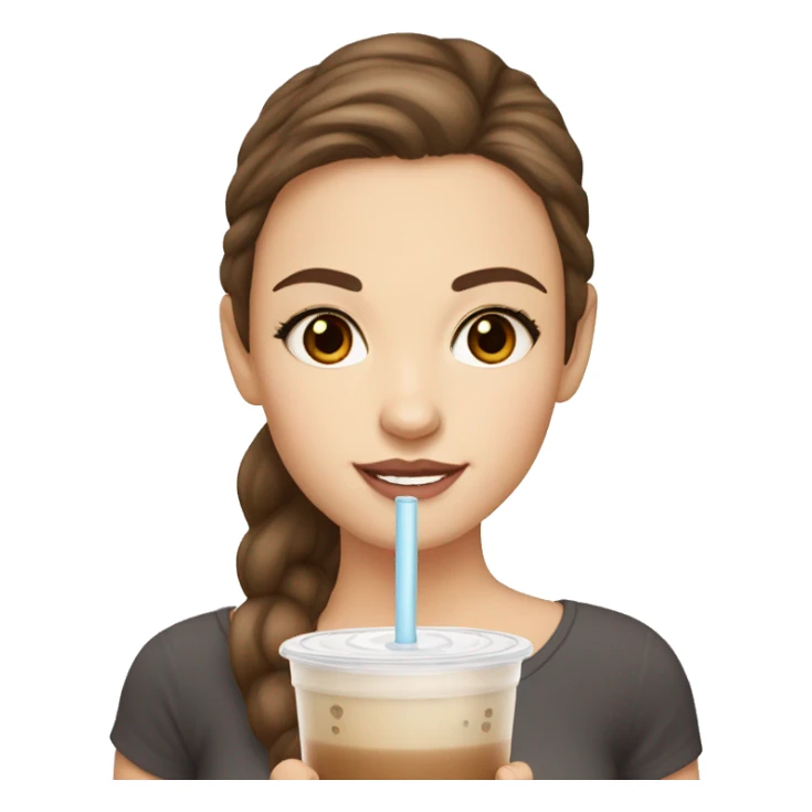White girl with brown hair and brown eyes drinking bubble tea sticker