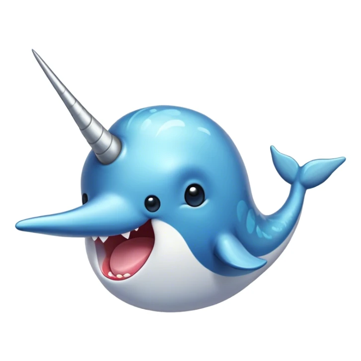 Cinematic Comical Narwhal Portrait Emoji, Head tilted dramatically with an exaggeratedly shocked expression, featuring a streamlined body with a prominently spiraled tusk and wide, comically expressive eyes brimming with disbelief, Simplified yet hilariously expressive features, highly detailed, glowing with a slightly sassy glow, high shine, dramatic yet playful, stylized with an air of quirky oceanic attitude, bright and endearing, soft glowing outline, capturing the essence of a meme-worthy narwhal that appears ready to side-eye its way into internet fame instantly! sticker
