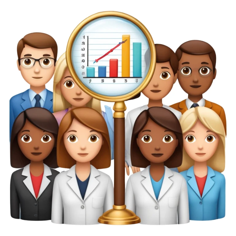 An icon featuring a group of diverse people, interconnected by lines, symbolizing sociology. The design includes a magnifying glass and a bar chart, representing the study of societies and social structures. Transparent background highlights the analysis of human behavior and social dynamics. sticker