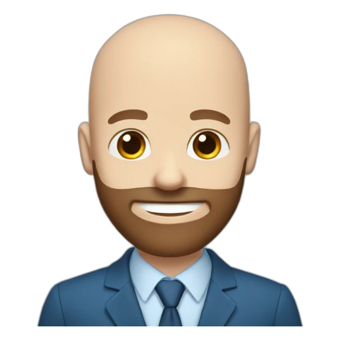 blue eyes bald smiling man with a long brown beard in a blue suit sticker