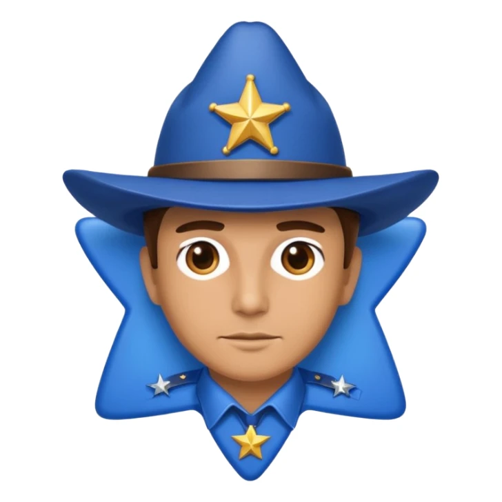 Sheriff with shiny blue star badge and blue hat sticker