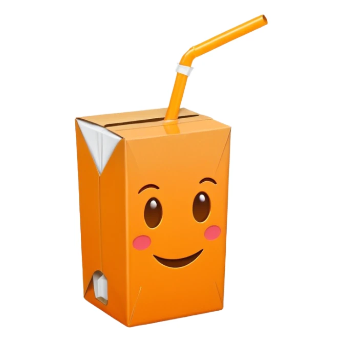 orange juice box with a straw, simple and iconic, bright colors, minimal details sticker