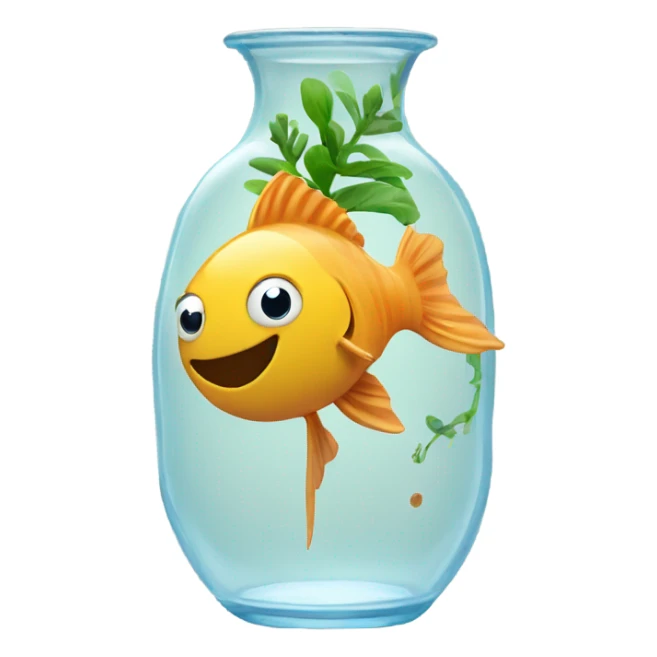 fishes in a clear vase with plant roots. sticker