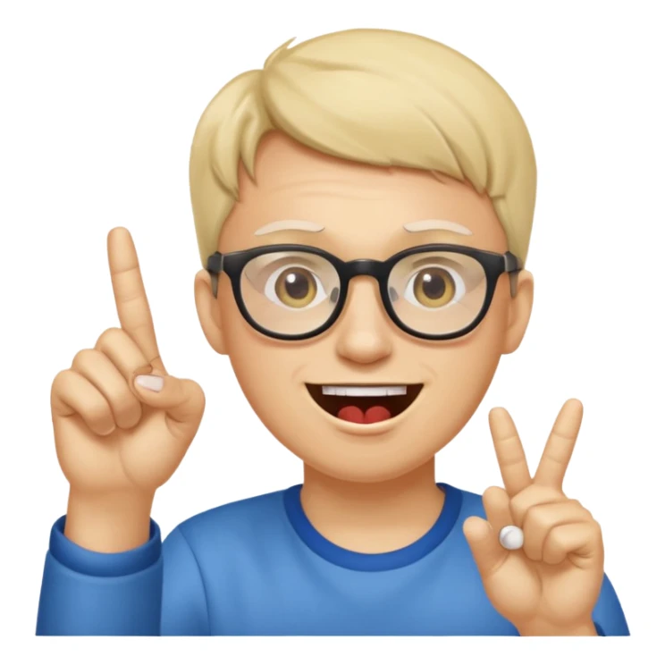 Somebody with Asperger’s who wears glasses as their eyes wide open, making a shit eating grin while having their pointer finger pointed up and at their mouth sticker