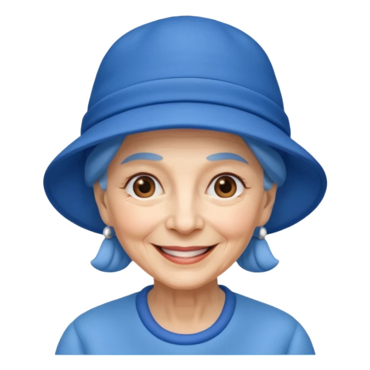 elderly woman with blue hat sticker