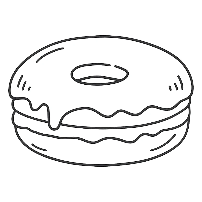 hand-drawn outlined Boston cream donut with chocolate top and custard filling sticker