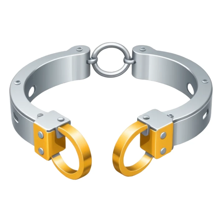 Minimalistic metallic handcuffs emoji, reflective metal, simple flat vector design, futuristic minimal style sticker