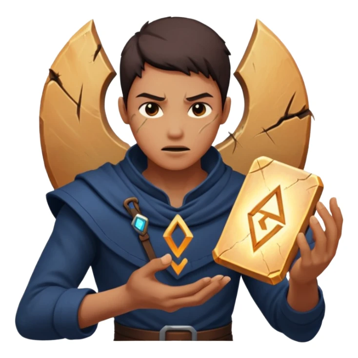 A character slamming a glowing rune tablet, cracks spreading outward mid-impact sticker