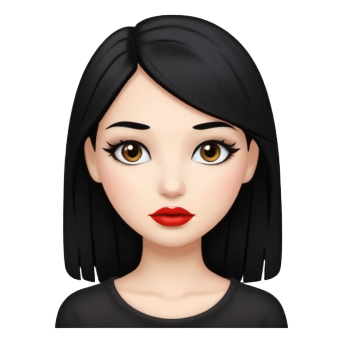girl with black hair long makeup pretty not so red lips sticker