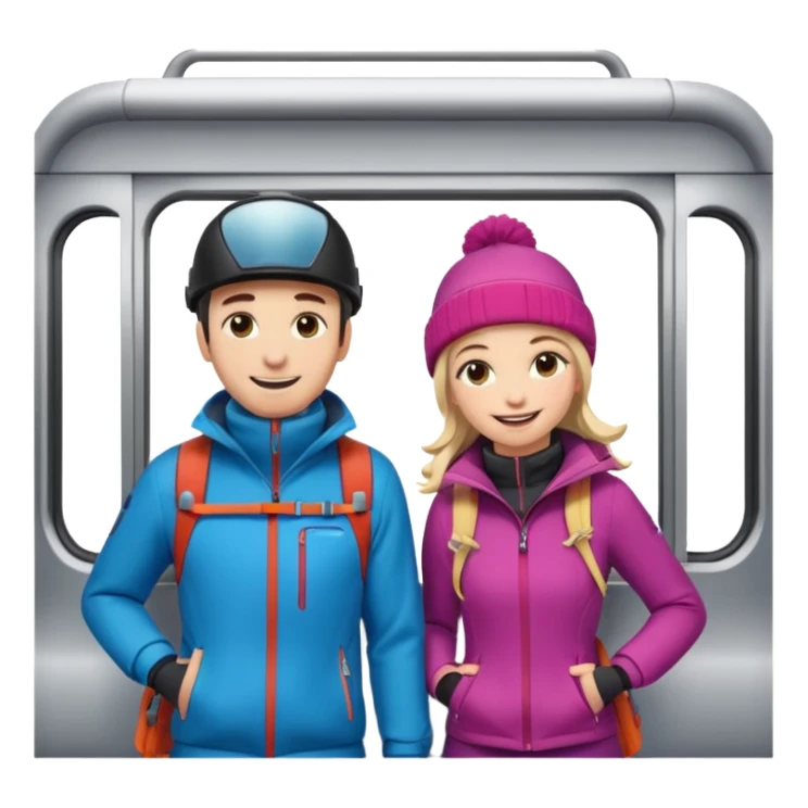 Man  and Woman in Skiing clothes in train sticker