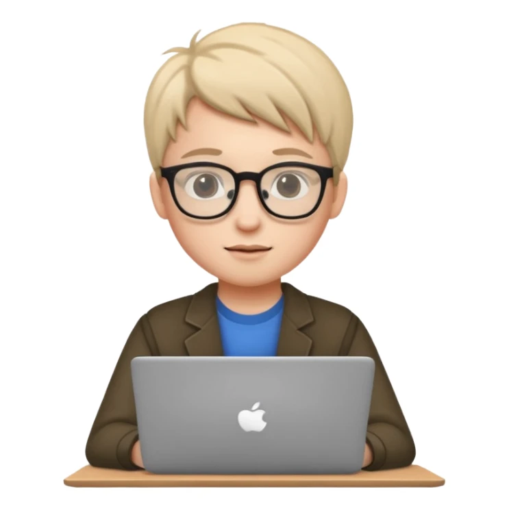 un estudiante que este parado con sus lentes y su laptop sticker