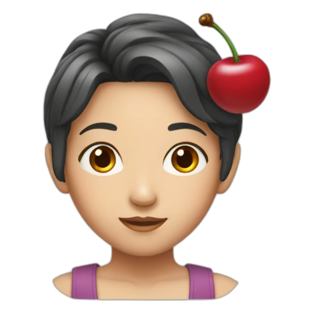 asian girl with cherry hair sticker