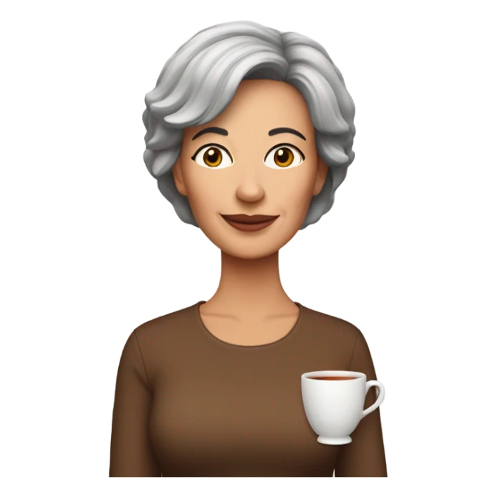 Middle aged woman with brunette pixi cut drinking tea sticker