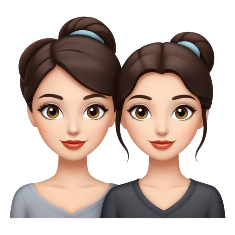 Happy sisters, brunettes, grey eyes, makeup, stylish sticker