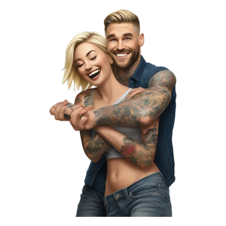 Hyper Realistic beautiful woman getting a piggy back off a handsome tattooed man laughing  sticker