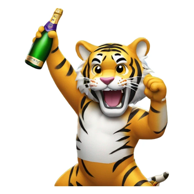 LSU Mike the Tiger popping champagne bottle and spraying champagne  sticker
